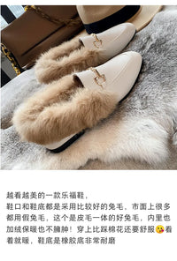 Retro Loafers 2024 Fashion Women's Shoes Autumn and Winter Women Velvet Warm Flat-bottomed Rabbit Fur Leather Shoes - Buy online at  Vibe In Cart.
