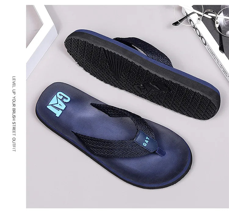 Men's Anti-Slip Breathable Beach Slippers Wide Strap Flat Heel