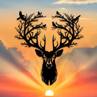 1-Piece 15.75×14.72-Inch Deer-Tree Metal Wall Sculpture | Halloween & Christmas Gift, Metal-Carved Indoor/Outdoor Decor - Buy online at  Vibe In Cart.