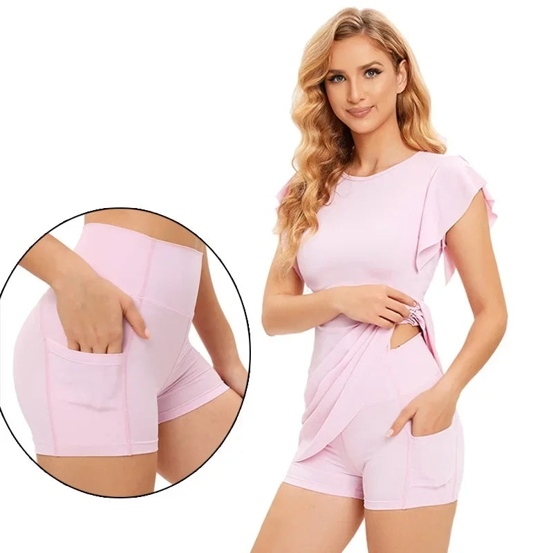 Cloud Rise Golf Tennis Dress Sports Pocket Shorts Gym HOT Girl Workout One Piece Yoga Suit Women Running Outdoor Fitness Dresses