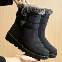 Women's Waterproof Ankle Snow Boots with Low Wedges Heel and Fur