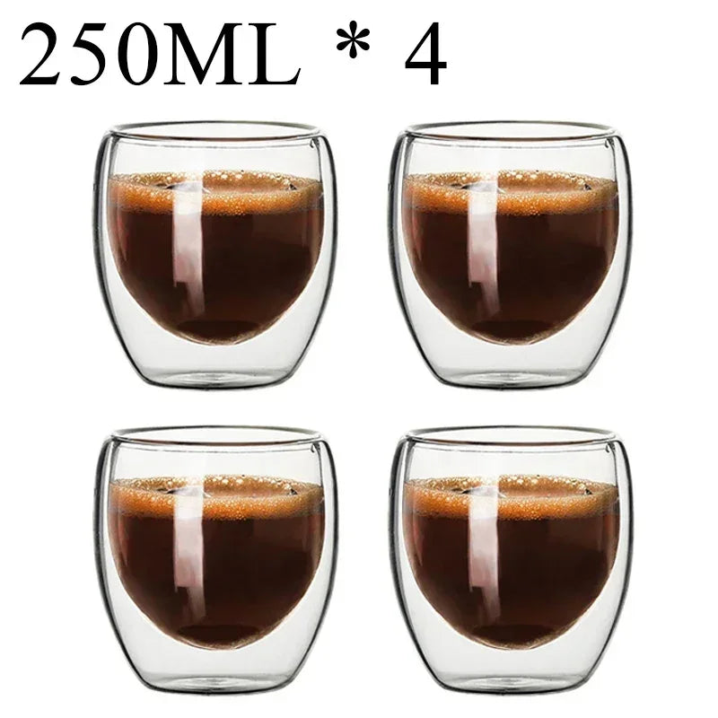 Double Wall High Borosilicate Glass Mug Set, Heat Resistant, 2-18 Pieces