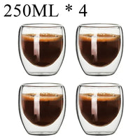 Double Wall High Borosilicate Glass Mug Set, Heat Resistant, 2-18 Pieces