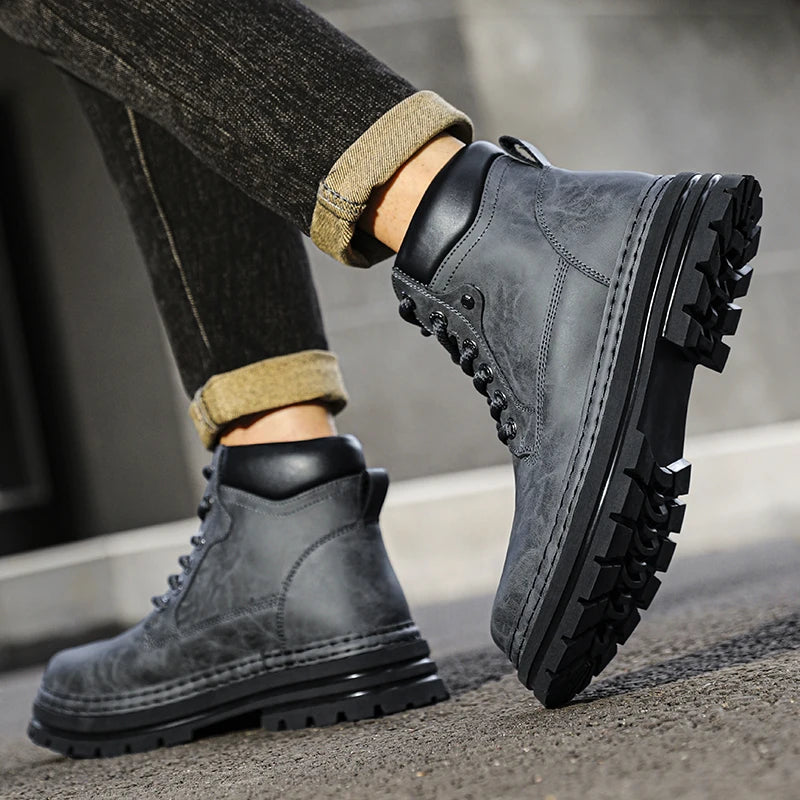 Leather Ankle Boots Stylish Walking Shoes Outdoor Men Casual Footwear Winter Plush Snow Boots New Trendl Mens High Top Shoes - Buy online at  Vibe In Cart.