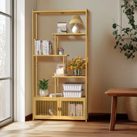 6 Tier Bamboo Bookshelf Bamboo Storage Rack with Cabinet Living Room Display Rack Storage Organizer for Home Office - Buy online at  Vibe In Cart.