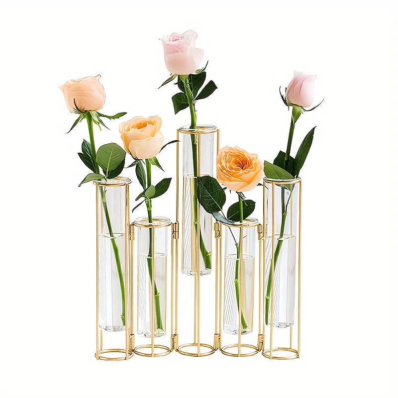 Test Tube Vase with 5 Test Tubes, Gold Vase for Centerpiece, Gold Vase with Metal Stand, Glass Vase for Wedding Home Decoration - Buy online at  Vibe In Cart.