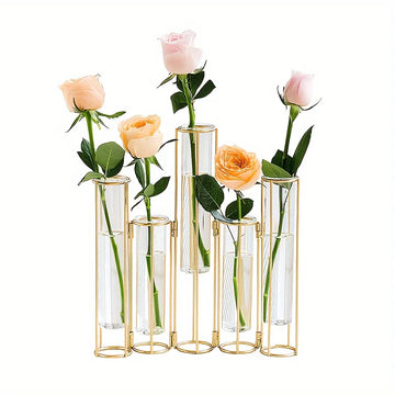 Test Tube Vase with 5 Test Tubes, Gold Vase for Centerpiece, Gold Vase with Metal Stand, Glass Vase for Wedding Home Decoration - Buy online at  Vibe In Cart.