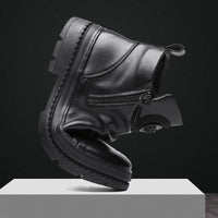 Men's Motorcycle Leather Boots British Style Round Head High Top Shoes Side Zip Walking Casual Platform Boots Bota Masculina - Buy online at  Vibe In Cart.