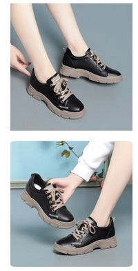 2024 Spring Non-slip Soft Leather Sneaker Trekking Footwear New Women's Thick-soled Lace-up Leisure Skateboard Sports Shoes - Buy online at  Vibe In Cart.