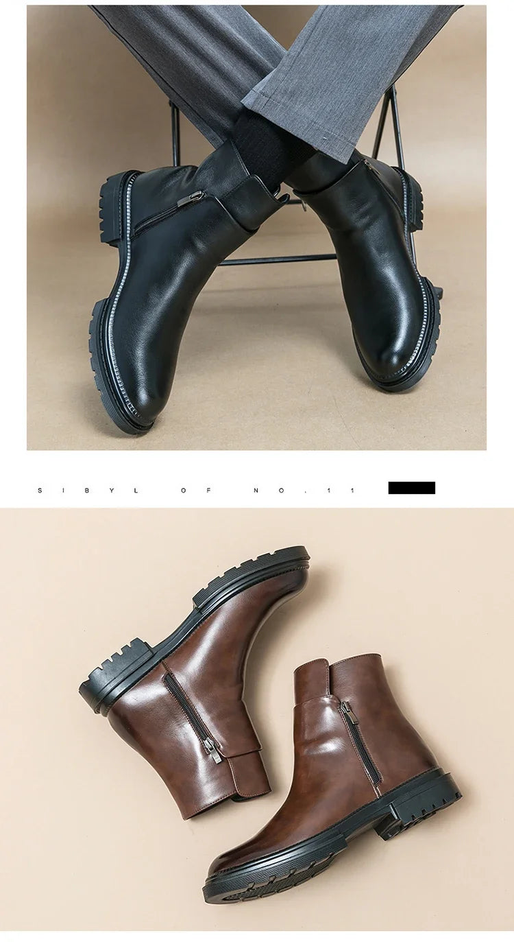 Men Boots New Handmade Dark Brown Pu Leather Ankle Zipper Dress Office Boots for Men - Buy online at  Vibe In Cart.