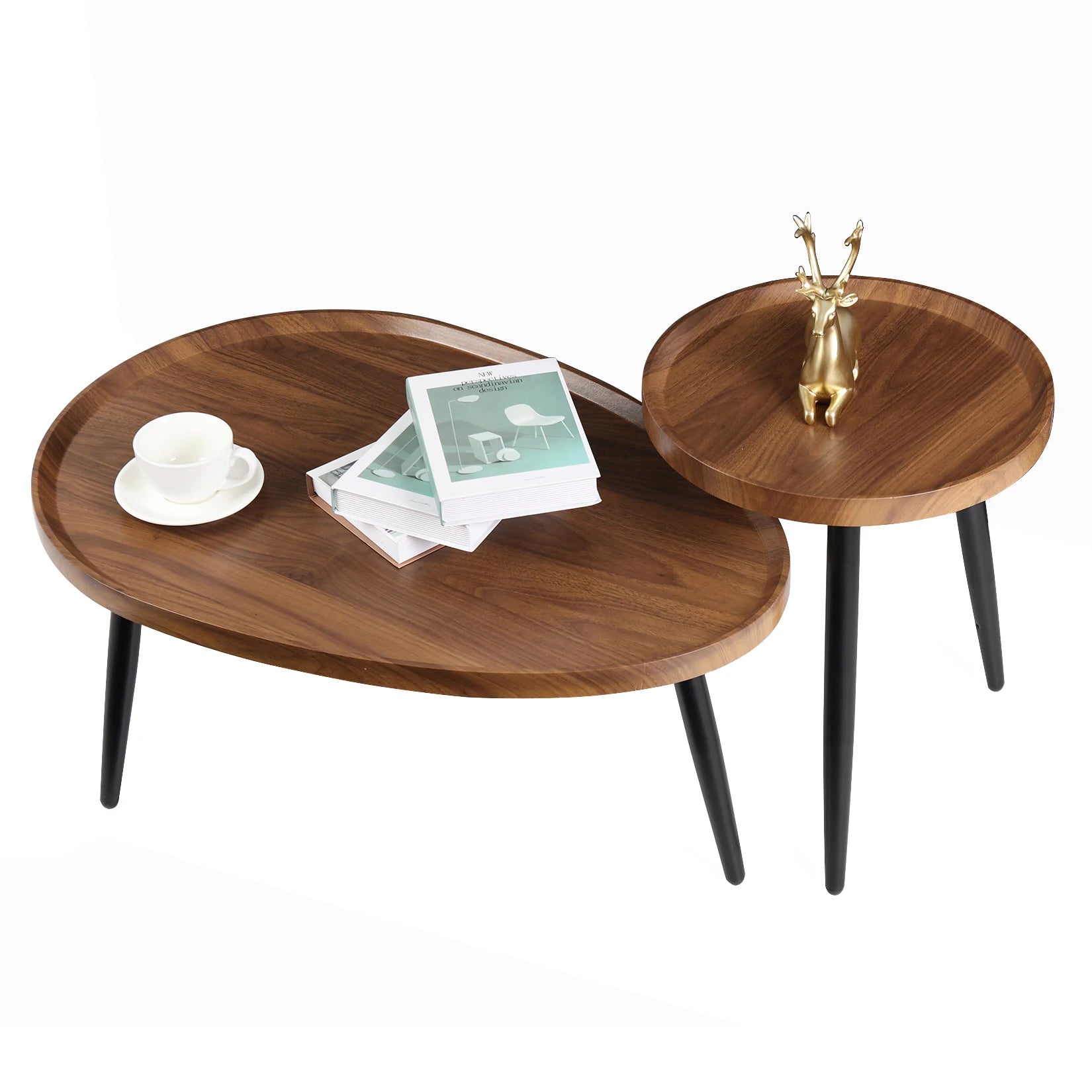 Round Coffee Table Set of 2 Rustic for Living Room Modern Nesting Tables for Balcony Office with Wood Table Top And Metal Legs - Buy online at  Vibe In Cart.