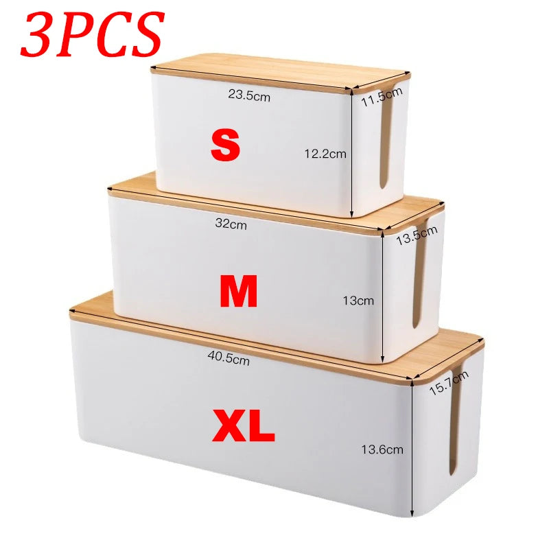 Wooden Storage Box for Cables and Remotes Organization