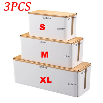 Wooden Storage Box for Cables and Remotes Organization