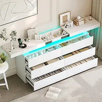 Modern 6-Drawer Dresser，White Storage Cabinet with LED Lights, Wide Chest of Drawers , Organizer for Bedroom,Living Room - Buy online at  Vibe In Cart.