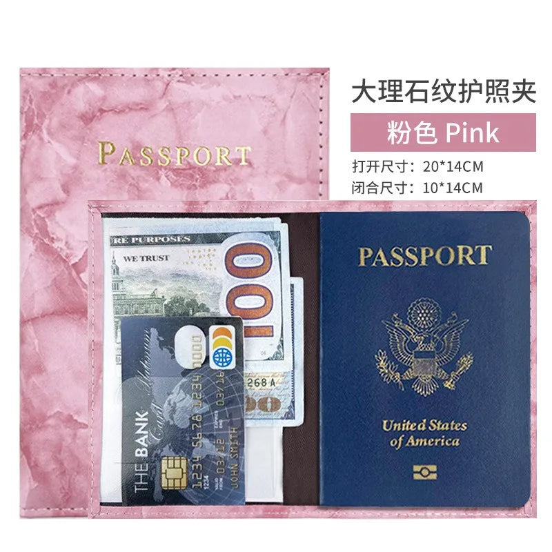PU Leather Passport Case with Marble Design, 14cm x 10cm