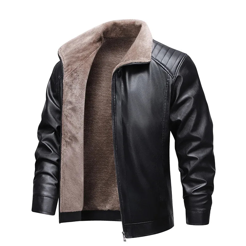 Autumn Winter Men Leather Jacket Vintage Thicken Fleece Turn Down Collar Male Coat Long Sleeve Business Casual Male Outerwear - Buy online at  Vibe In Cart.