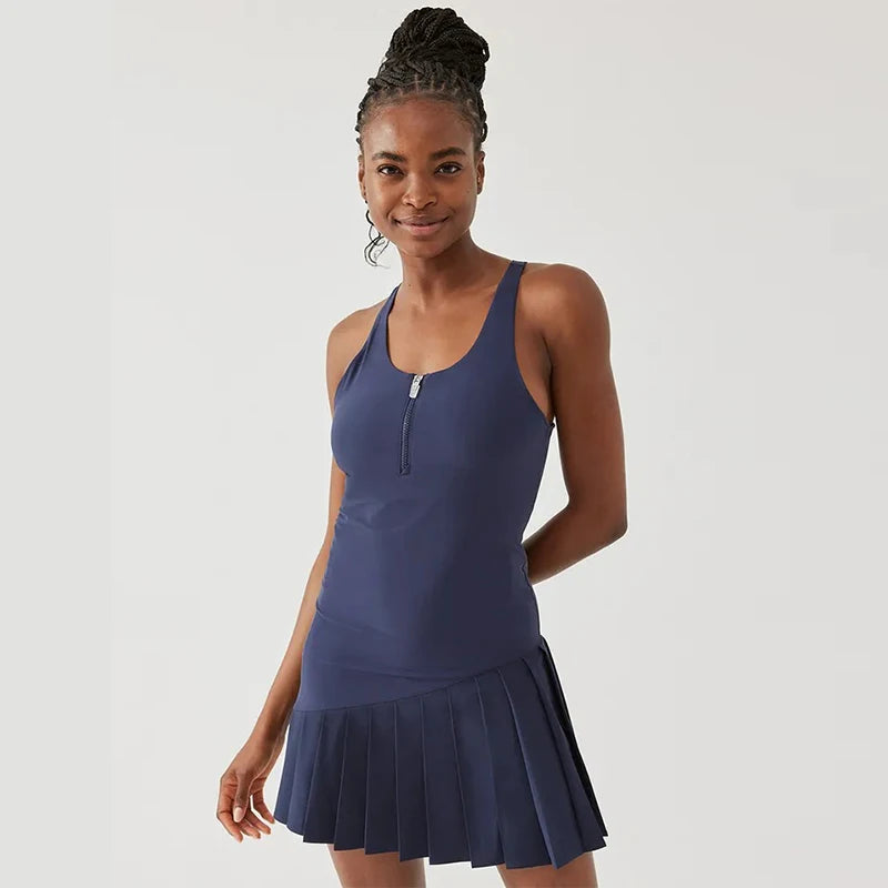 Sean Tsing® Golf Dresses with Safety Pants Women Sleeveless Zipper Sport Dress for Tennis Badminton Baseball Athletic Outfits