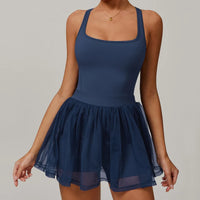 VITALINOVO Womens Tennis Dress with Built in Shorts Golf Dress Square Neck Athletic Outfits Active Dresses Raceback Padded Dress