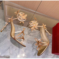 Women's Crystal Embellished High Heel Gladiator Sandals with Butterfly Detail