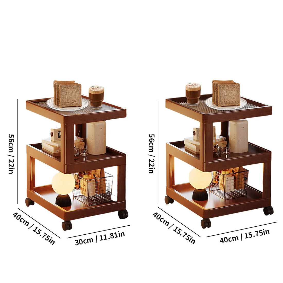 Geometric 3-Tier Bamboo Storage Side Table with Acrylic Surface & Wheels, Tea Brown Living Bedroom Furniture - Buy online at  Vibe In Cart.