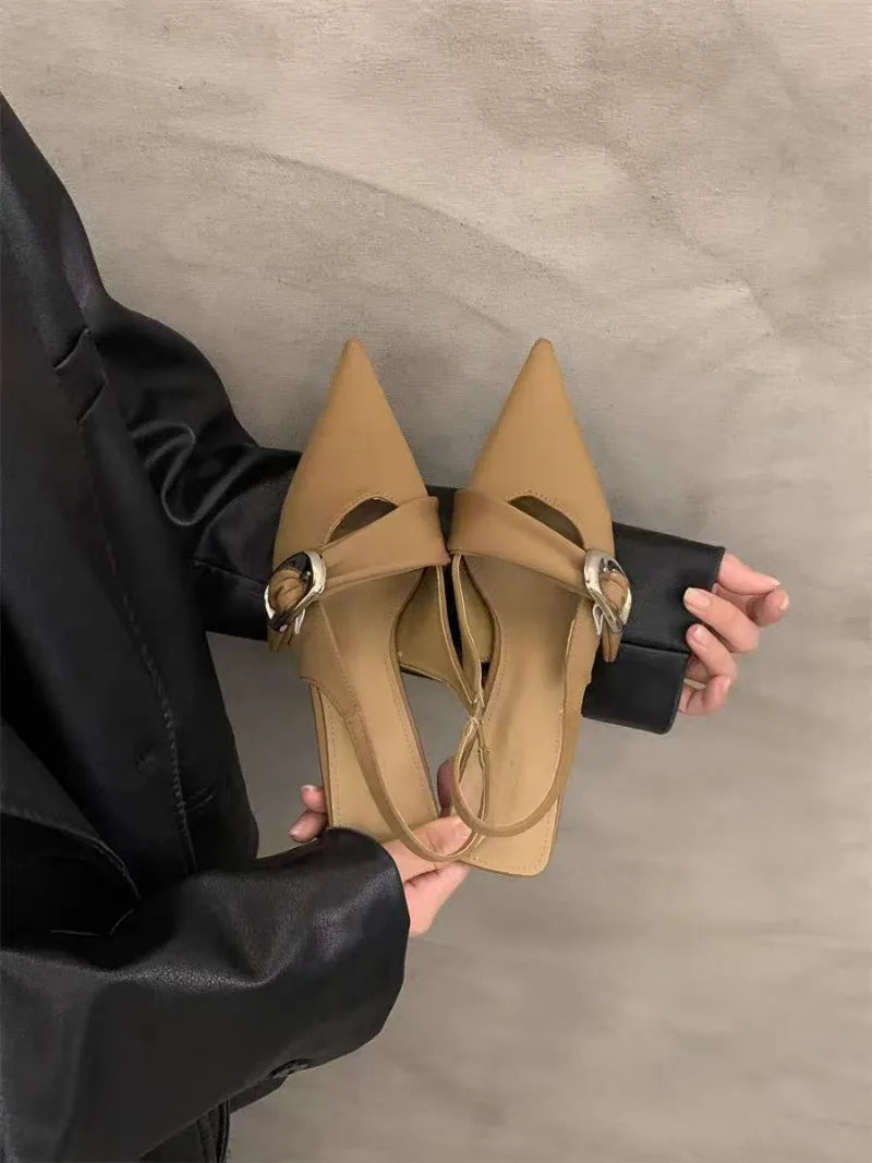 Pointy High Heeled Sandals Women's Buckle Brand Casual Fashion Slippers Sexy Slingback Shoes Sweet Muller Beach Sandals Women - Buy online at  Vibe In Cart.
