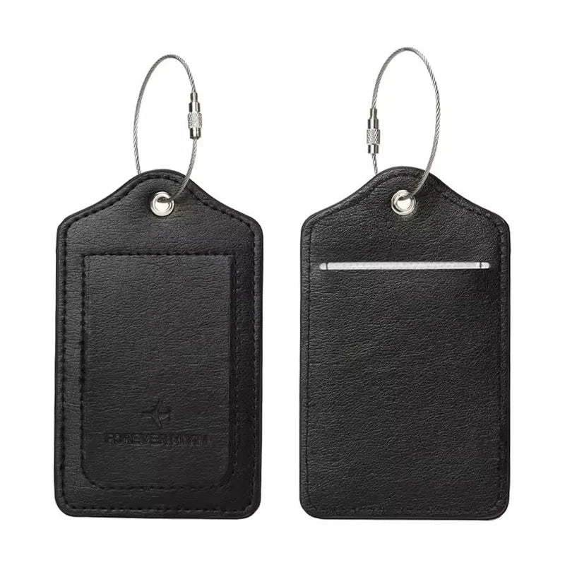 Leather Luggage Tag with Anti-Loss Wire Rope Loop and Built-In Privacy Cover