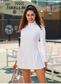 Women's Golf Long-Sleeve Suit Lady Zipper Collar Tennis Dress Fitness Yoga Running Quick Dry Skorts Pleated Outdoor Sports Dress - Buy online at  Vibe In Cart.