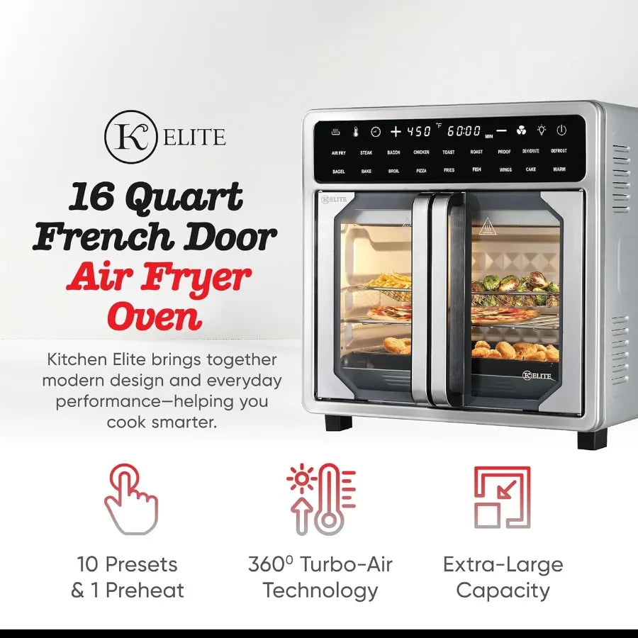 Kitchen Elite 16 Quart French Door Air Fryer Oven Family Size Countertop Convection Cooker with LED Display Stainless Steel Ide - Buy online at  Vibe In Cart.