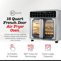 Kitchen Elite 16 Quart French Door Air Fryer Oven Family Size Countertop Convection Cooker with LED Display Stainless Steel Ide - Buy online at  Vibe In Cart.