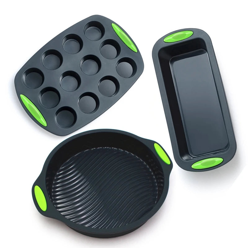 Silicone Cake Molds 3 Pack for Muffin, Toast, Donut and 9 Inch Round Pan