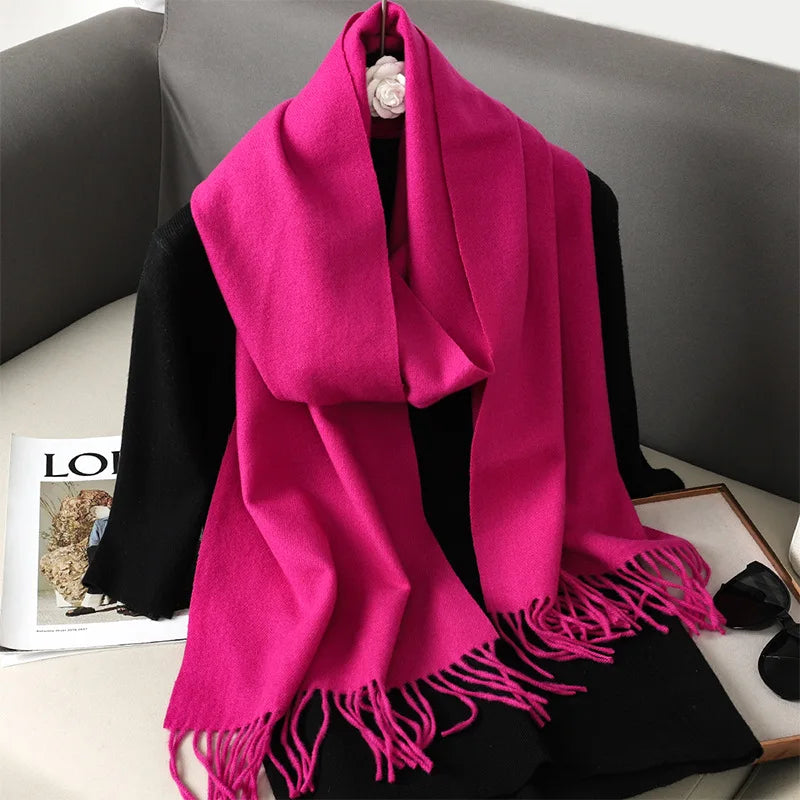 Women's Thick Warm Winter Polyester Scarf with Tassels