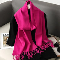 Women's Thick Warm Winter Polyester Scarf with Tassels