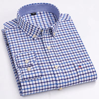 Men's Long Sleeve 100% Cotton Oxford Plaid Shirt