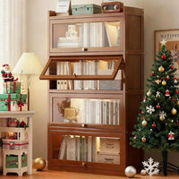 55 Bamboo Bookcases,Book Shelfs with Acrylic Doors,Freestanding Display Storage Shelves for Collectibles,4 Tier Tall Bookshelfs - Buy online at  Vibe In Cart.