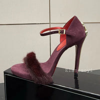 Super High Heels Sandals Women Mink Fur Metal Sword Thin Heels Open Toe Ankle Strap Sandalias Summer Fashion Party Dress Pumps - Buy online at  Vibe In Cart.