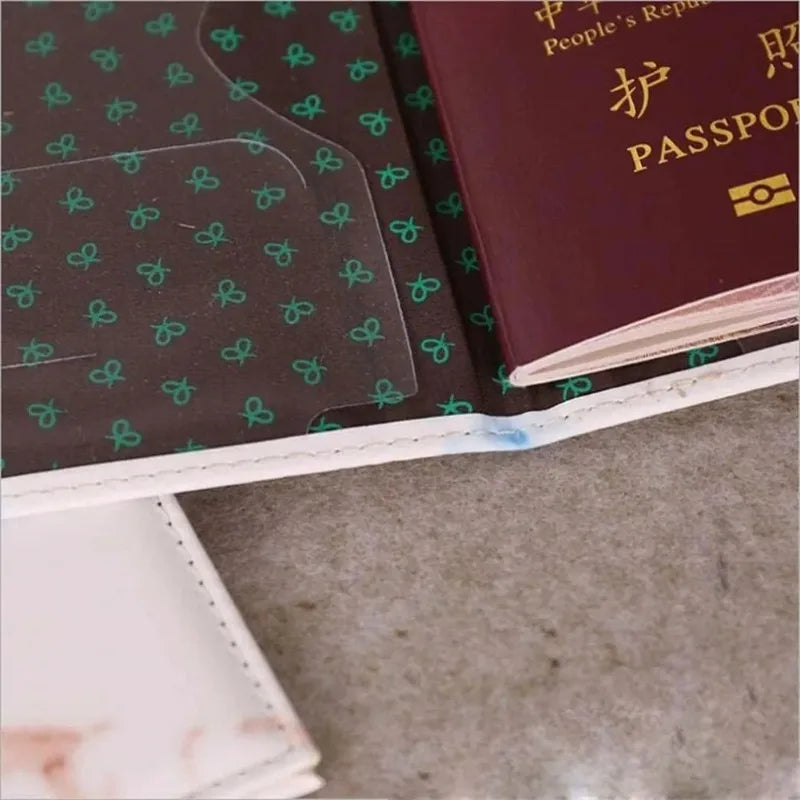 PU Leather Passport Case with Marble Design, 14cm x 10cm