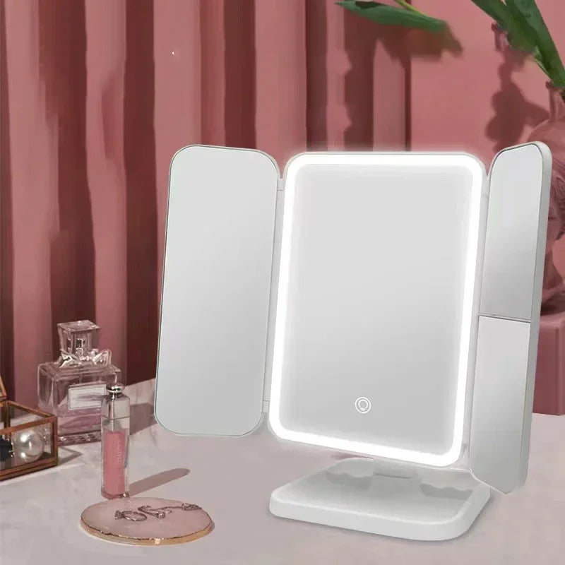 Trifold Makeup Mirror LED Lights Dorm Dressing Mirror Beauty Light up your fill light with Smart Complementary Makeup Mirror Tri - Buy online at  Vibe In Cart.