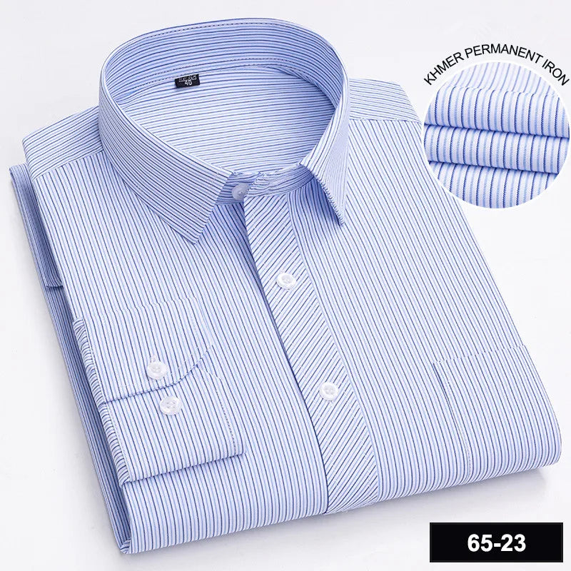 Men's Long Sleeve Plaid Stripe Shirt With Single Pocket For All Seasons