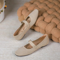 2024 Leisure Weaving Flats Women Ankle Strap Pearl Mary Stretch Fabric Ballerina Knitting Moccasins Mesh Solid Color Shoes - Buy online at  Vibe In Cart.