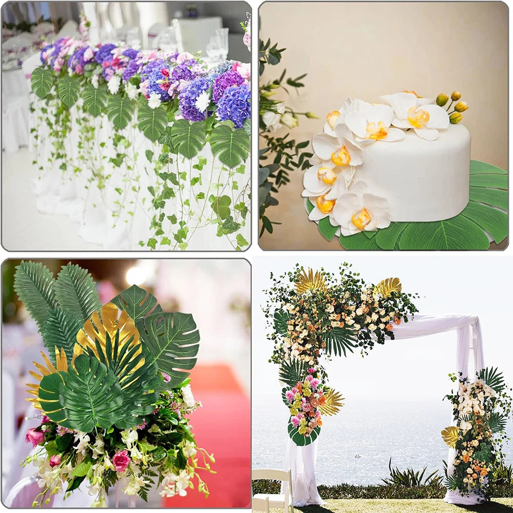 Artificial Tropical Palm Leaves Hawaiian Luau Jungle Party Golden Stems Leaf Decoration Table Wedding Birthday Decor Fake Plants - Buy online at  Vibe In Cart.