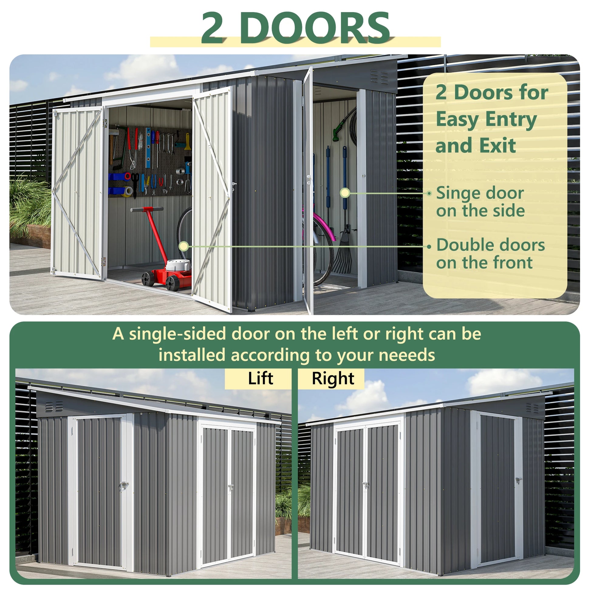 LZBEITEM 6 x 8 FT Metal Outdoor Storage Shed, Garden Tool Storage House with 2 Lockable Door for Backyard, Patio, Lawn, Gray - Buy online at  Vibe In Cart.