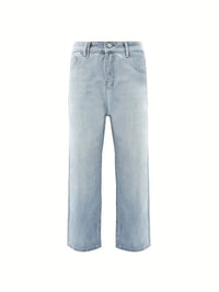 Men'S Vintage Washed Blue Loose Fit Jeans - Casual Straight Leg Denim Pants with Zipper Fly, All-Season Comfort, Mid Waist, Casu - Buy online at  Vibe In Cart.