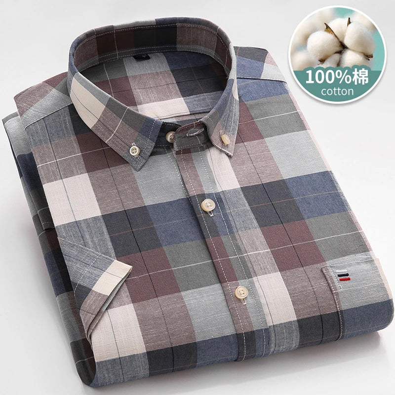 Larger Size 7XL 6XL Classic Men's Short Sleeve Shirt 100% Oxford Cotton Casual College Soft Plaid Stripe Solid Business Slim Fit - Buy online at  Vibe In Cart.