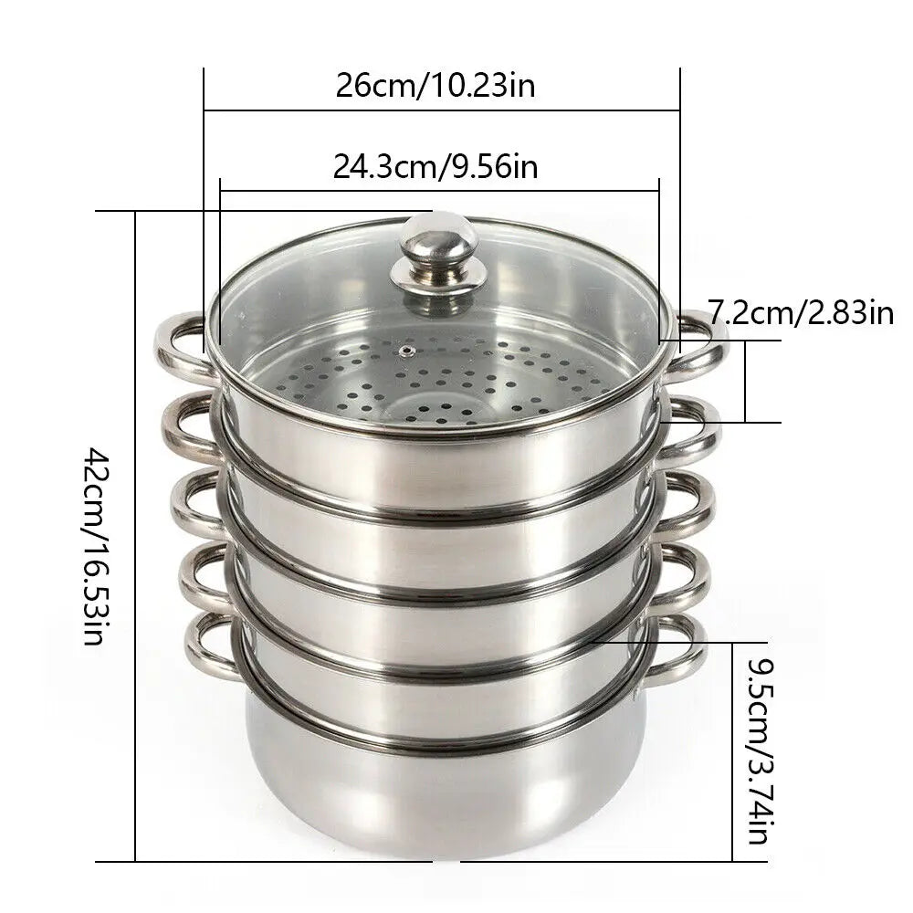5-Tier Stainless Steel Food Steamer 26cm Meat Vegetable Steamer Pot Kitchen Cookware with Lid - Buy online at  Vibe In Cart.