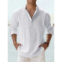 Cotton Linen Hot Sale Men's Short-Sleeved Shirts Summer Solid Color Henley Collar Casual Beach Style Hawaiian Vacation - Buy online at  Vibe In Cart.