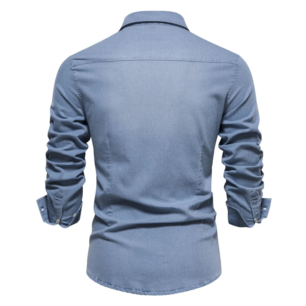 AIOPESON Brand Elastic Cotton Denim Shirt Men Long Sleeve Quality Cowboy Shirts for Men Casual Slim Fit Mens Designer Clothing - Buy online at  Vibe In Cart.