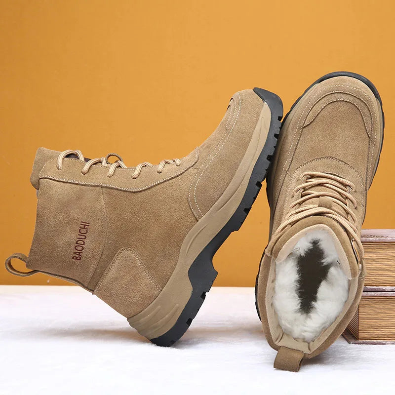 Men's sheepskin and wool integrated snow boots, real leather and fur, winter thick and warm boots slip resistance for Men's ﻿ - Buy online at  Vibe In Cart.