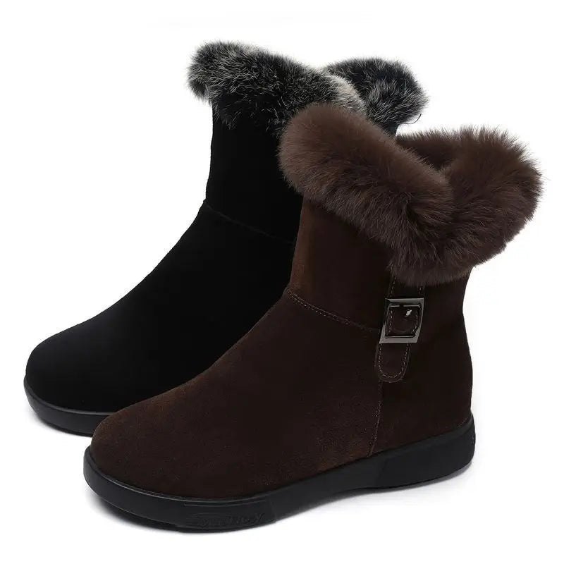 Women's Winter Fashion Leather Warm Snow Boots with Plush Thick Soles Comfortable Non-Slip Cotton Shoes - Buy online at  Vibe In Cart.