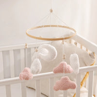 Wooden Crib Mobile Baby Bed Bell Rattle Toy Soft Felt Cartoon Bear Mobile bracket Newborn Music Box Bed Bell Hanging Bracket Toy