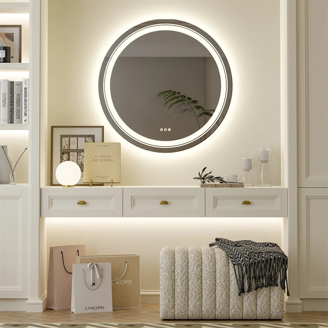 LUVODI Round Illuminate Bathroom Mirror Circle Washroom Toliet Wash Basin Fogless Vanity Mirror Waterproof - Buy online at  Vibe In Cart.